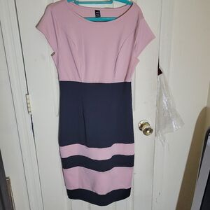 Pink and Navy Blue Midi Dress (LAST CHANCE)